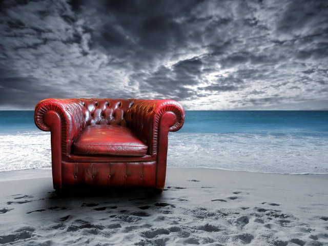 Red leather beach chair ocean free wallpaper for desktop - medium preview image