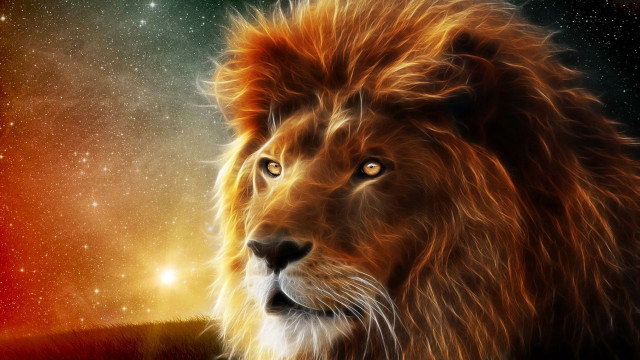 Lion red mane yellow eyes free wallpaper for desktop - medium preview image