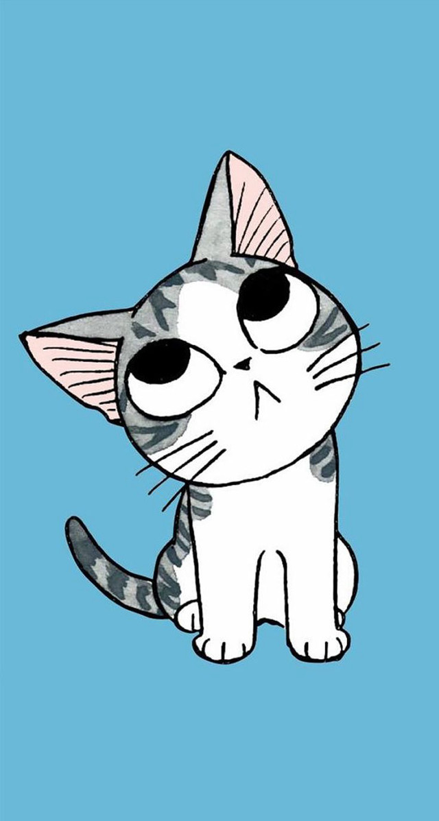 Cartoon cat big eyes sitting #2 free wallpaper for mobile - medium preview image