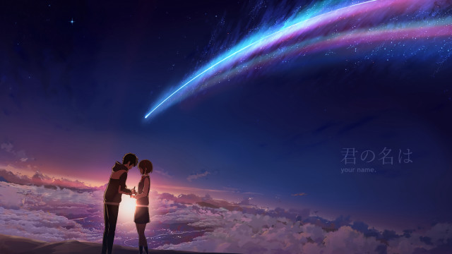 Couple kissing colorful sky stars free wallpaper for desktop - medium preview image
