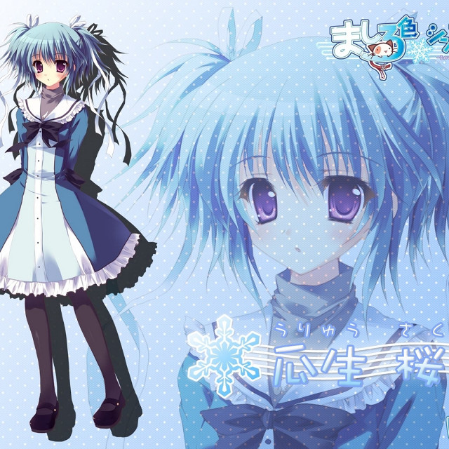 Anime blue hair dress bow free wallpaper for tablet - medium preview image