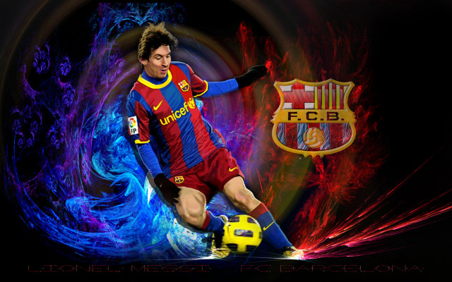 Soccer player kicking colorful background free wallpaper for desktop - medium preview image