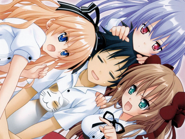 Anime girls bed laying together free wallpaper for desktop - medium preview image