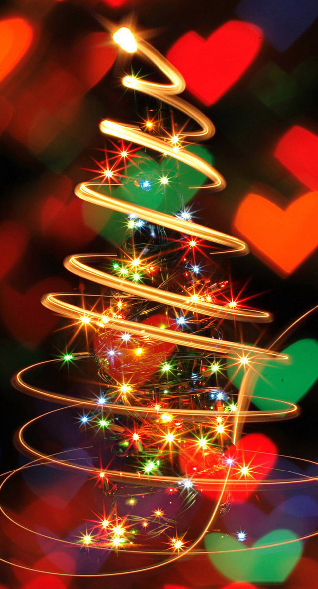 Christmas tree lights night blurry free wallpaper for mobile - medium preview image