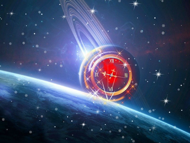 Clock space stars planet background free wallpaper for desktop - medium preview image