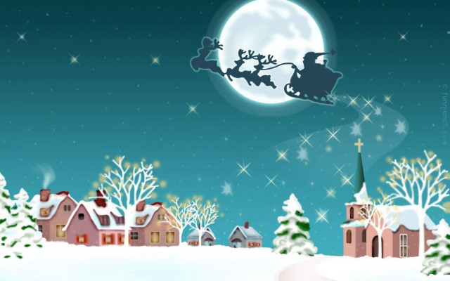 Santa claus sleigh snowy village #3 free wallpaper for desktop - medium preview image