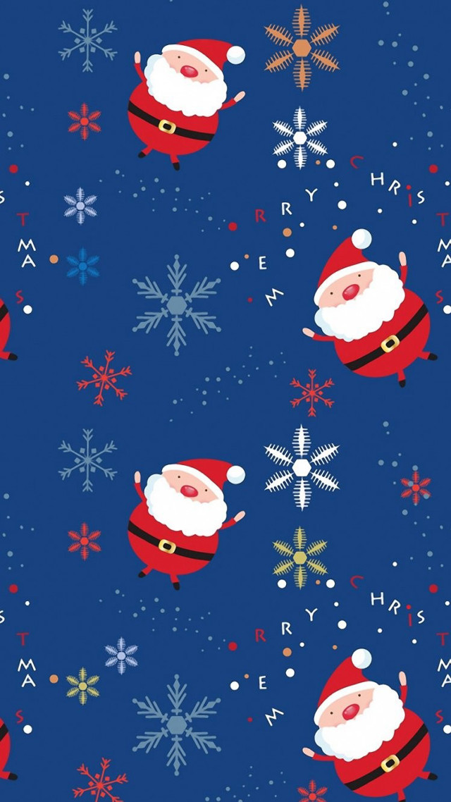Blue santa pattern snowflakes background free wallpaper for mobile - medium preview image