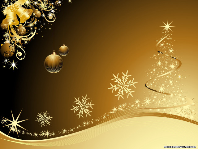 Christmas tree gold ornaments snowflakes free wallpaper for desktop - medium preview image