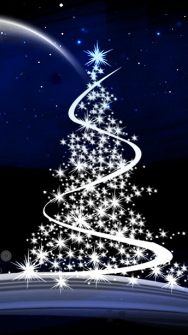 Christmas tree stars crescent background free wallpaper for mobile - medium preview image