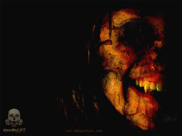 Creepy woman scary teeth yellow free wallpaper for desktop - medium preview image