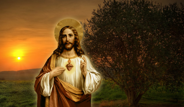 Jesus holding heart sunset background free wallpaper for desktop - medium preview image