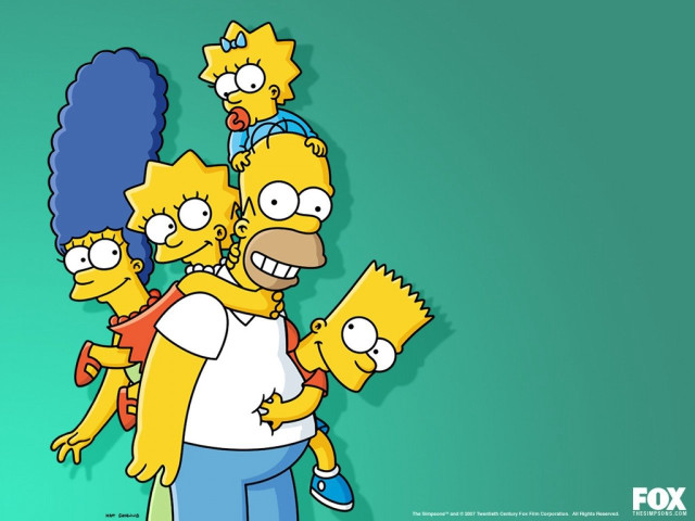 Simpsons family group green background free wallpaper for desktop - medium preview image