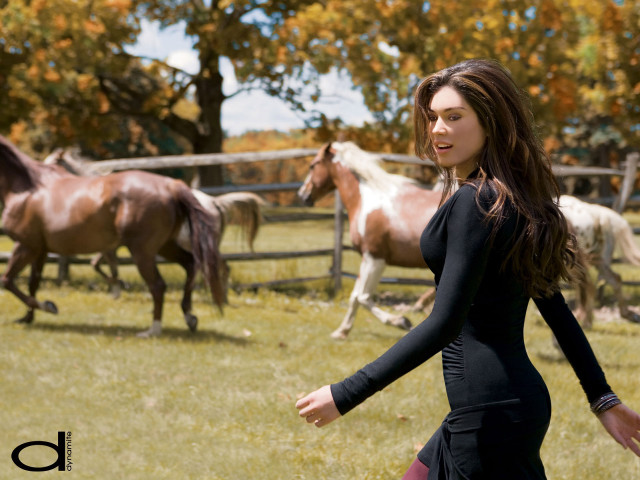 Woman black dress walking field free wallpaper for desktop - medium preview image