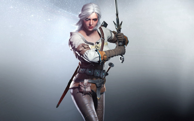 Woman white outfit sword gun free wallpaper for desktop - medium preview image