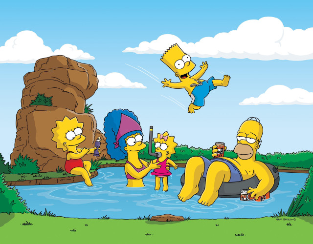Simpsons characters hanging out river free wallpaper for desktop - medium preview image