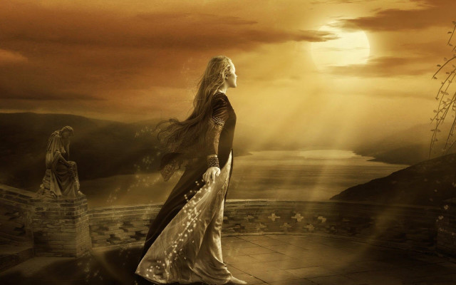 Woman ferriswheel dress beach mountains free wallpaper for desktop - medium preview image