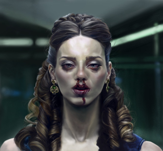 Woman bloody face knife mouth free wallpaper for tablet - medium preview image