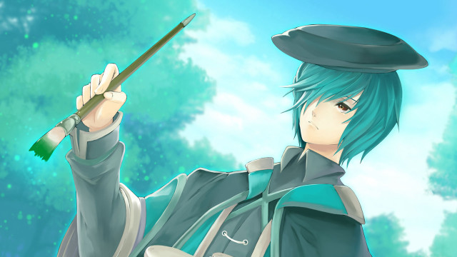 Man blue hair stick hat free wallpaper for desktop - medium preview image
