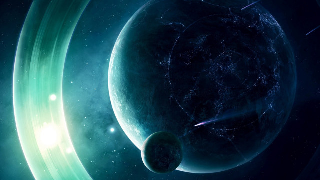 Space scene two planets bright free wallpaper for desktop - medium preview image