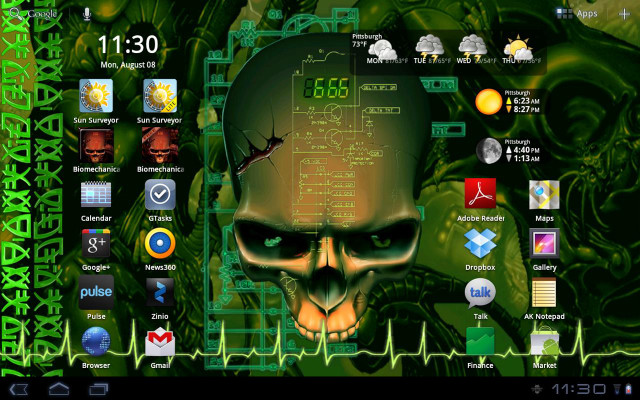 Computer skull green background clock free wallpaper for desktop - medium preview image