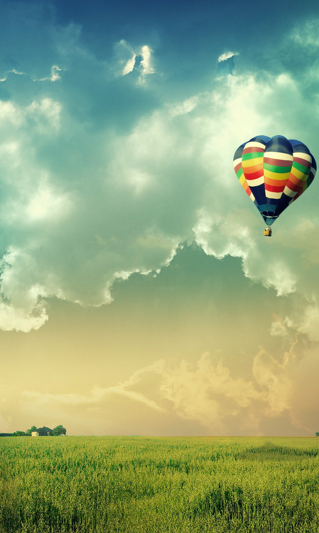 Hot air balloon cloudy sky free wallpaper for mobile - medium preview image