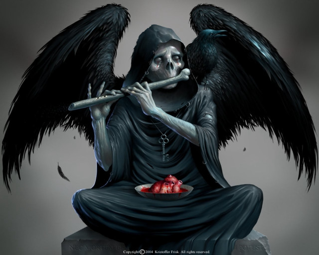 Grimy angel flute skull wings free wallpaper for desktop - medium preview image