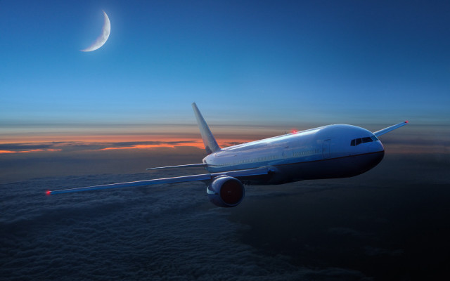 Plane flying sky crescent background free wallpaper for desktop - medium preview image