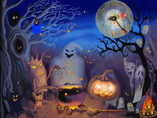 Halloween scene ghost pumpkins full free wallpaper for desktop - medium preview image