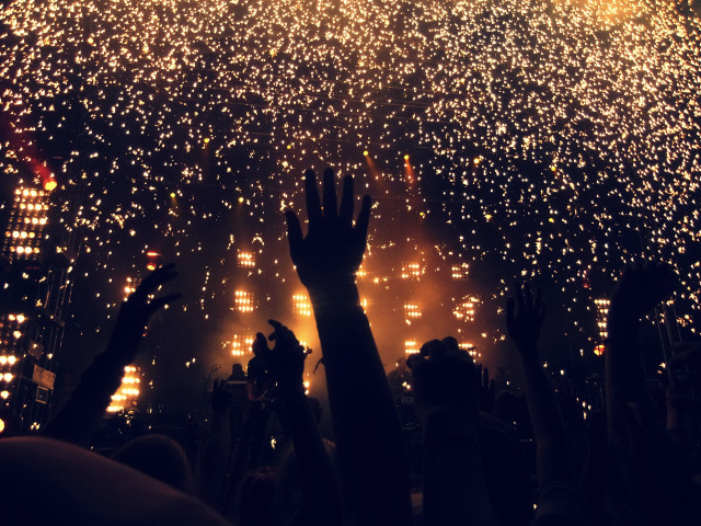 Fireworks crowd concert night city free wallpaper for desktop - medium preview image