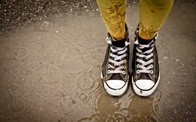 Person yellow pants sneakers rain free wallpaper for desktop - medium preview image