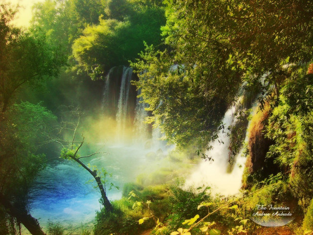 Waterfall forest rainbow sky river free wallpaper for desktop - medium preview image