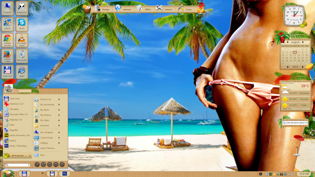 Woman bikini beach clock palmtrees free wallpaper for desktop - medium preview image
