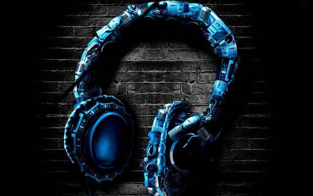 Headphones brick wall dark background #2 free wallpaper for desktop - medium preview image
