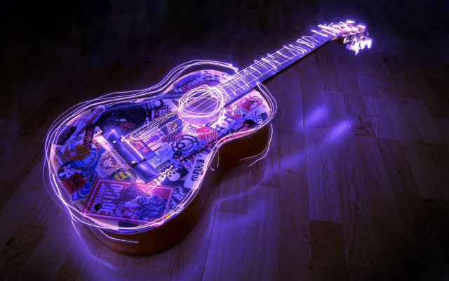Guitar toy decorated strings wooden free wallpaper for desktop - medium preview image