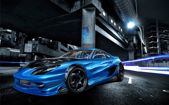 Blue sports car night street #5 free wallpaper for desktop - medium preview image