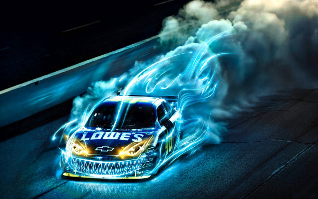 Car blue flames track smoke free wallpaper for desktop - medium preview image