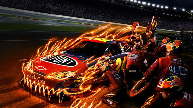 Flaming car track race crowd free wallpaper for desktop - medium preview image