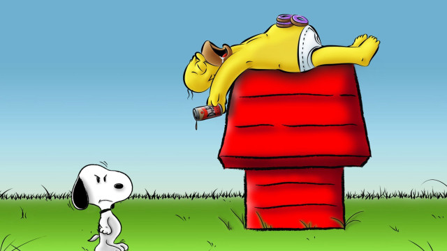 Cartoon dog jumping red structure free wallpaper for desktop - medium preview image