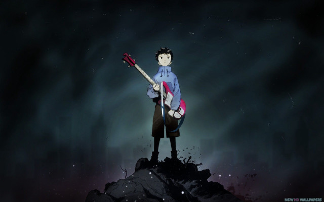Man holding guitar mountain night free wallpaper for desktop - medium preview image