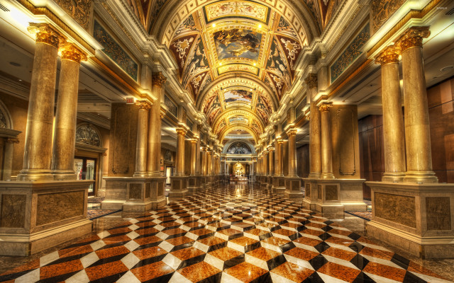 Checkered floor gold columns clock free wallpaper for desktop - medium preview image