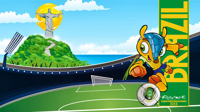 Cartoon character playing soccer field free wallpaper for desktop - medium preview image