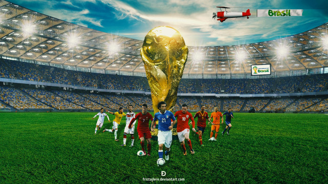Soccer players trophy stadium plane free wallpaper for desktop - medium preview image