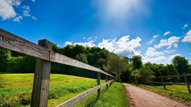 Dirt road fence sunny field free wallpaper for desktop - medium preview image