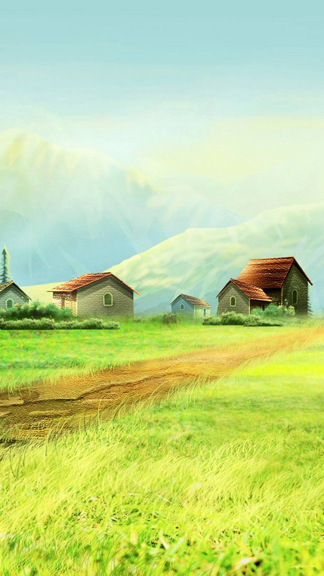 Rural landscape horse barn mountains free wallpaper for mobile - medium preview image
