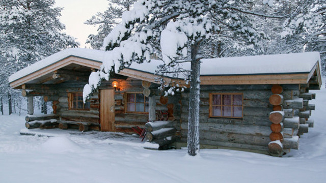 Log cabin snow snowboard tree free wallpaper for desktop - medium preview image