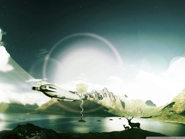 Mountain lake deer distant mountain free wallpaper for desktop - medium preview image