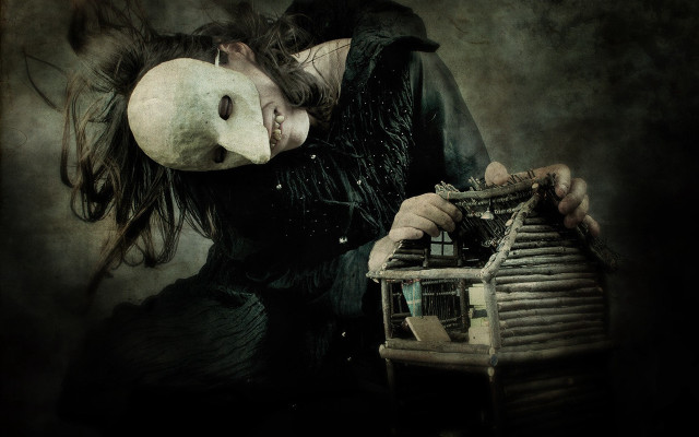 Woman mask typewriter house creepy free wallpaper for desktop - medium preview image