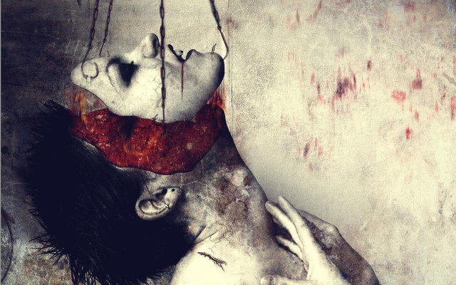 Bloody woman red collar knife free wallpaper for desktop - medium preview image