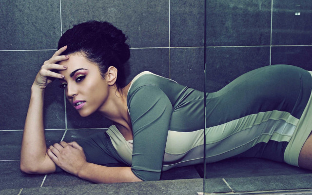 Woman laying bathroom mirror hand free wallpaper for desktop - medium preview image