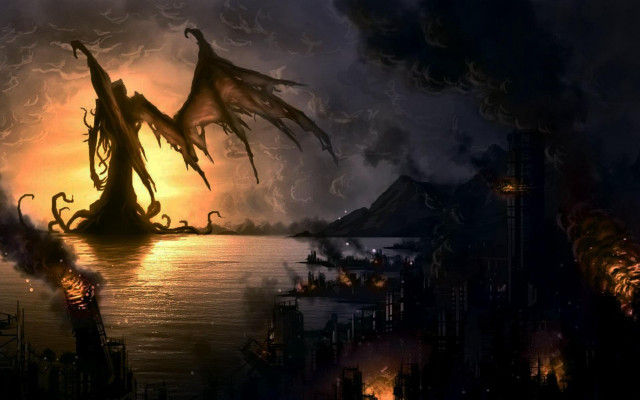 Dragon flying city night fire free wallpaper for desktop - medium preview image